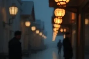 《雾中灯塔》礁石上的白色灯塔与翻涌浪花